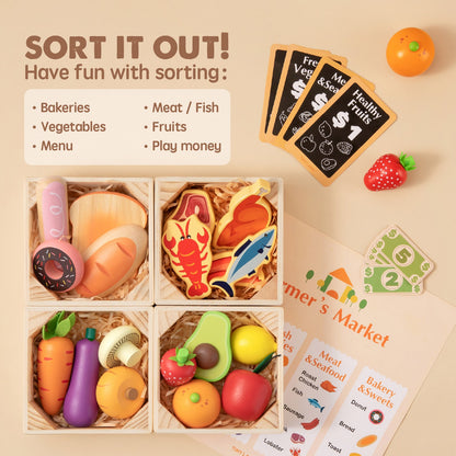 Tiny Land® Wooden Play Food Set – 30+ PCS