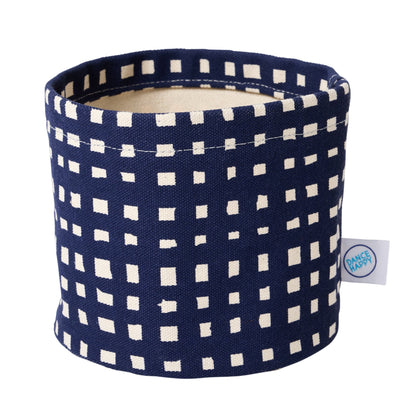 Sustainable Round Canvas Bin-Navy Grid