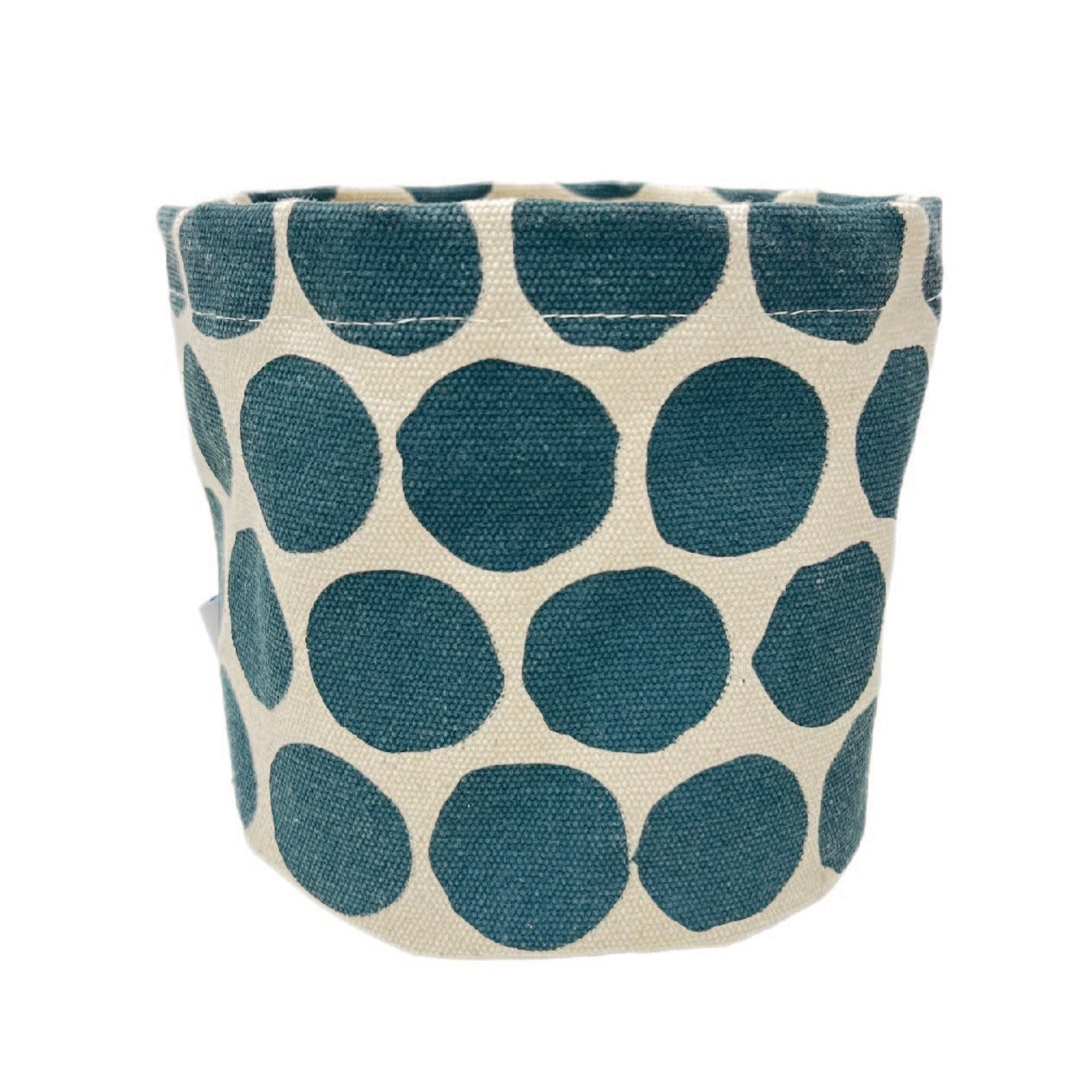 Handmade Round Cotton Canvas Bin- Green Circles