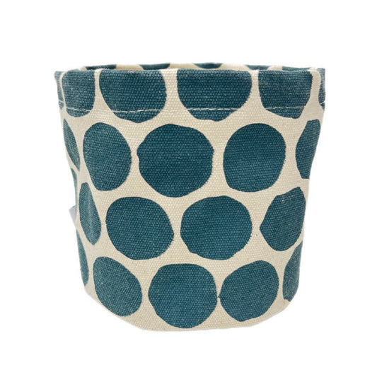 Handmade Round Cotton Canvas Bin- Green Circles